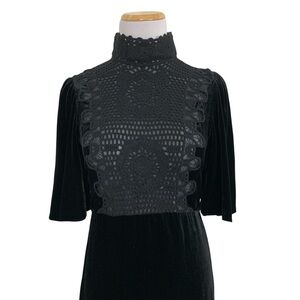 Zara Velvet Crochet High Neck Dress Black Size XS Whimsygoth Boho Retro